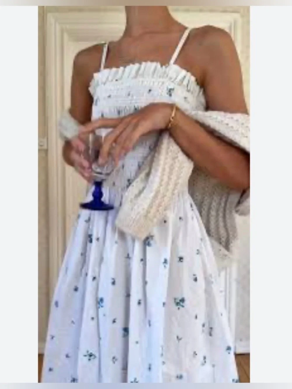h&m white dress with blue flowers Women's White/blue floral Tie-Belt Dress